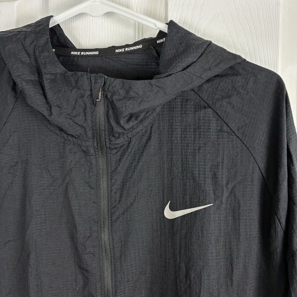 Nike Running Lightweight Packable Hooded Full Zip Black Jacket Mens Large - Picture 2 of 4